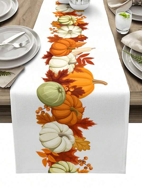 Fall Harvest Pumpkin Maple Leaf Table Runner Holiday Party Decor Reusable Kitchen Dining Table Runner For Farmhouse,Wedding,Dining Room,Thanksgiving Decorations